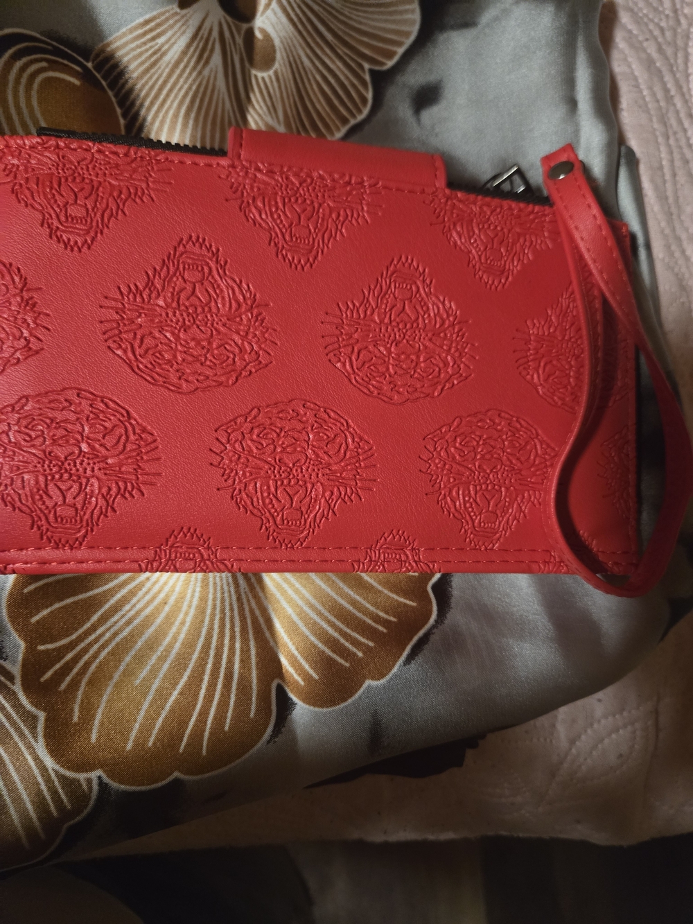 Red Embossed Leather Wristlet Clutch